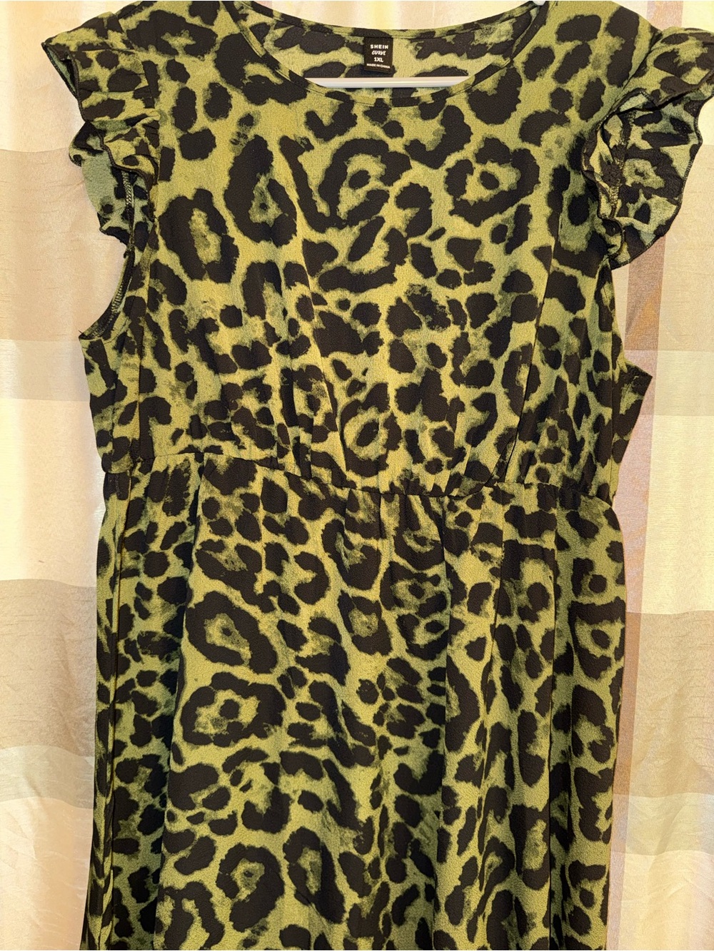 SHEIN Olive Green and Black Leopard Print Top
